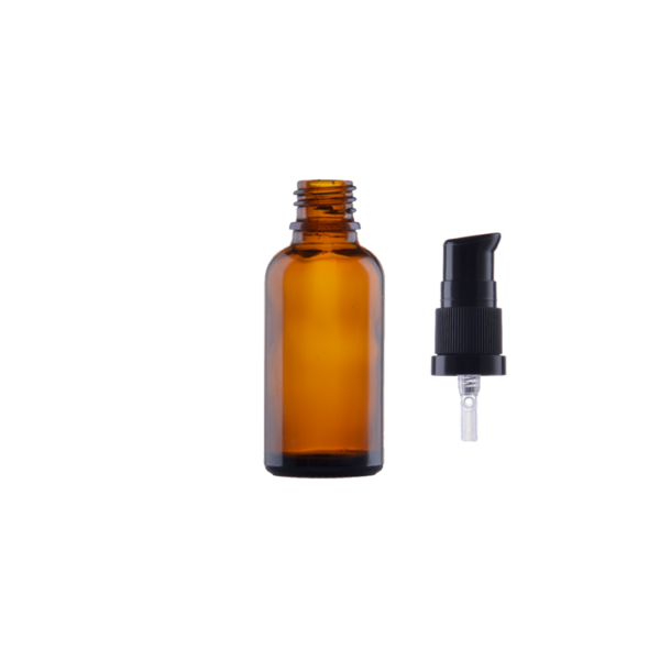 Glassflaske 30ml med pumpeinnsats.