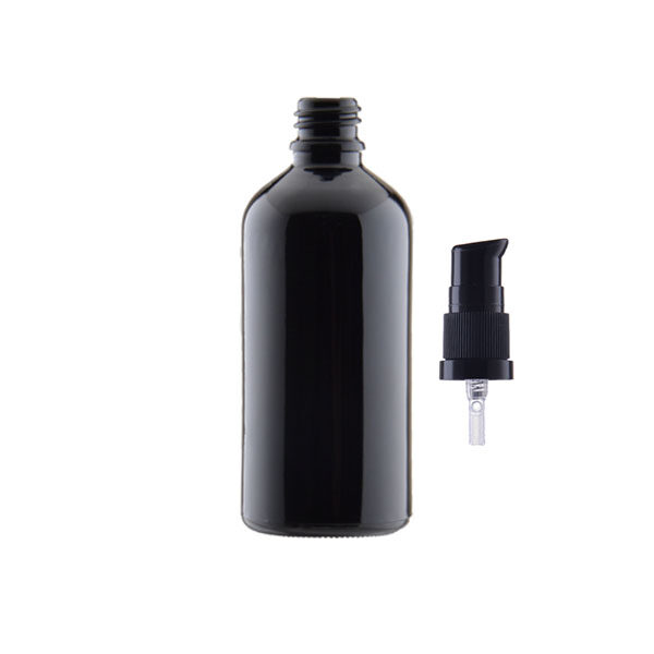 Glassflaske-svart-100ml med pumpeinnsats